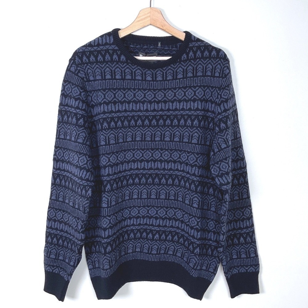 Barbour Stonebeck Fairisle Lambswool Crew Neck Sweater Navy Knit Men's Large